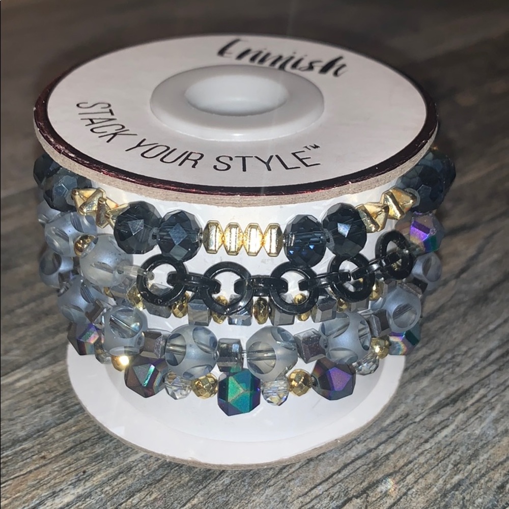 Blue black and gold bracelet stack